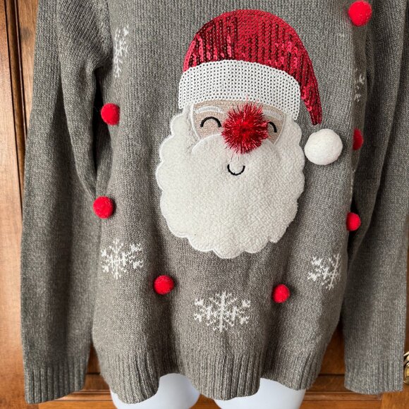 Karen Scott Gray Santa Claus Sweater Medium - Picture 7 of 11